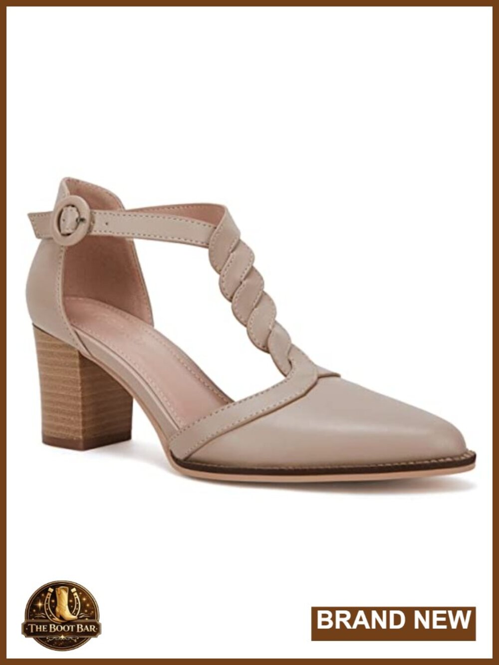Coutgo Womens Block Chunky Heels T Strap Pointed Toe Work Dress Shoes